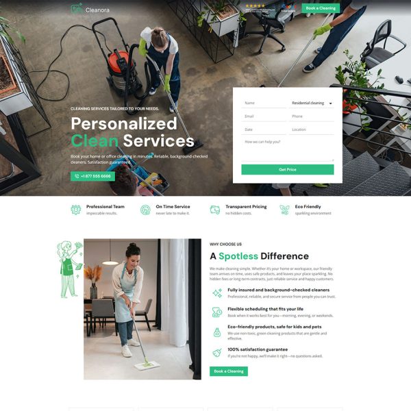 Cleanora - Cleaning Services Landing Page