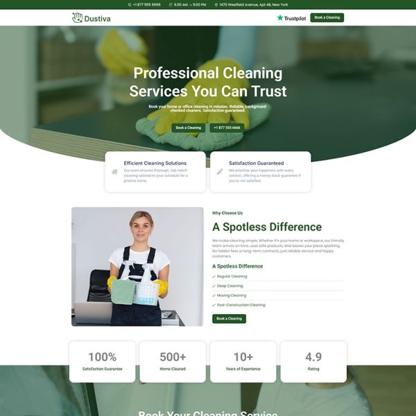 Dustiva - Cleaning Services Landing Page