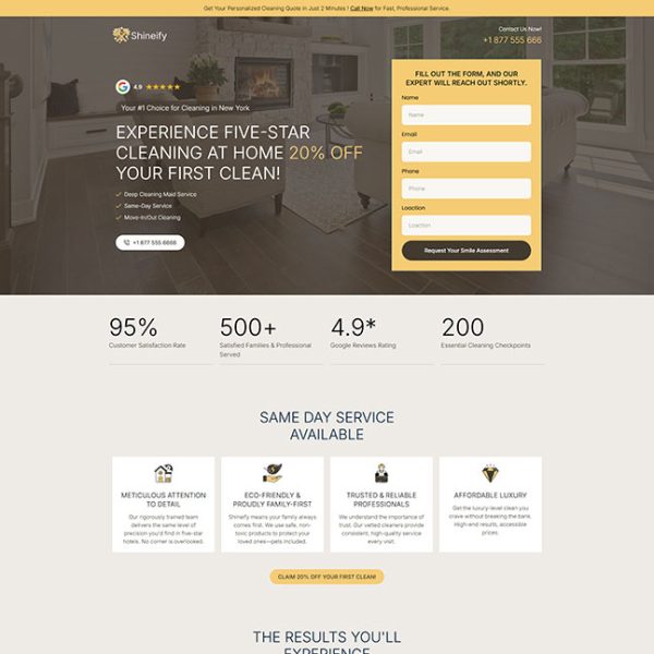Shineify - Cleaning Services Landing Page
