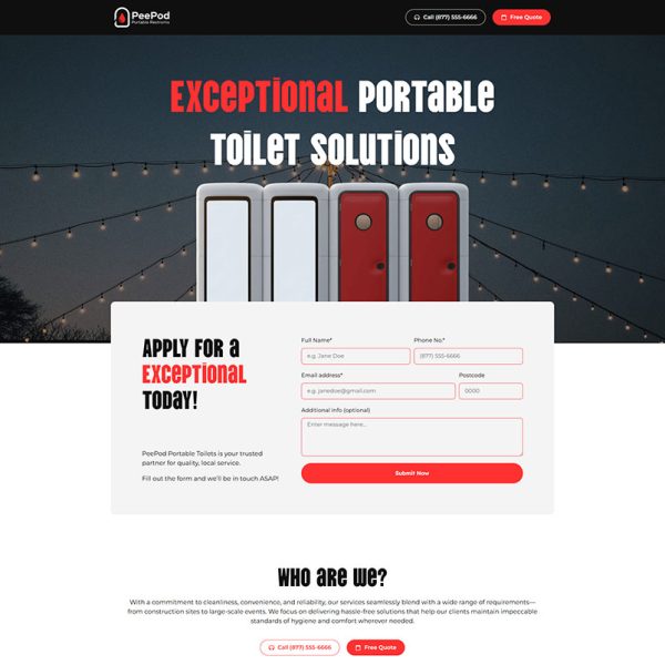PeePod - Portable Toilets Landing Page