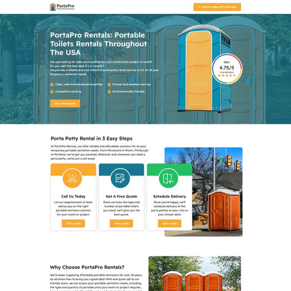 PortaPro - Portable Toilets Landing Page