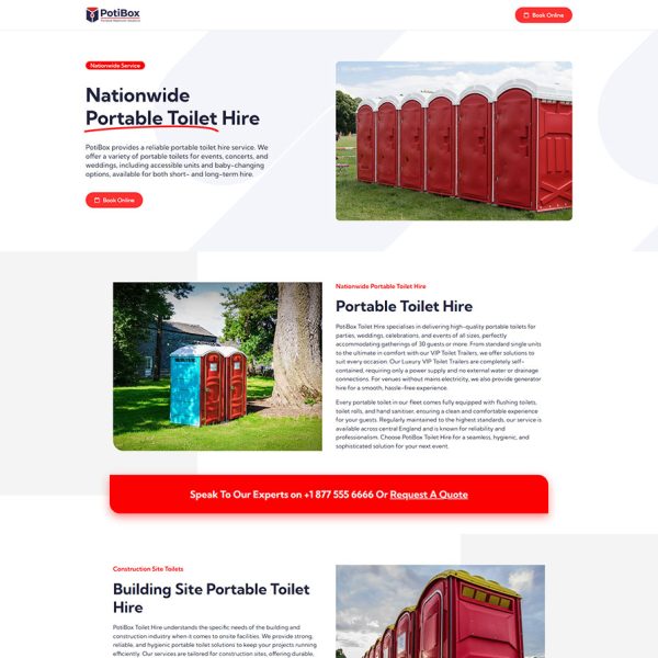 PotiBox - Portable Toilets Landing Page
